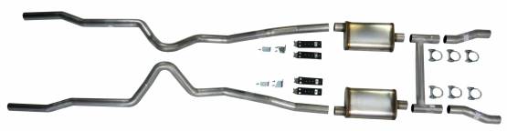 Shafer's Classic - 1955-1957 Chevrolet Full Size 2-1/2" dual turbo Exhaust System w/ 2-1/2" standard type Hedman headers, Stainless steel
