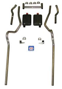 Shafer's Classic - 1955-1957 Chevrolet Full Size 2" Dual Turbo Exhaust System w/ 3/4 headers w/ frame horns, Stainless steel