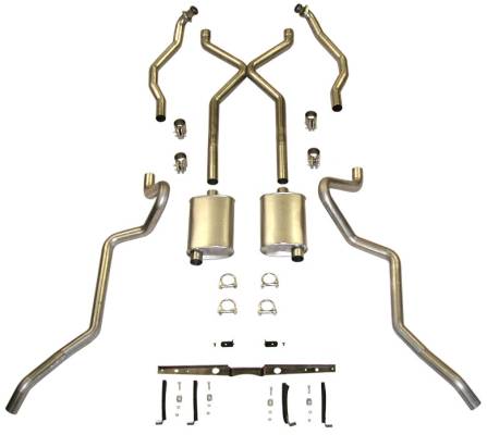 Shafer's Classic - 1955-1957 Chevrolet Full Size X Exhaust System, 2-1/2" Turbo Sedan and Hardtop, Stainless steel