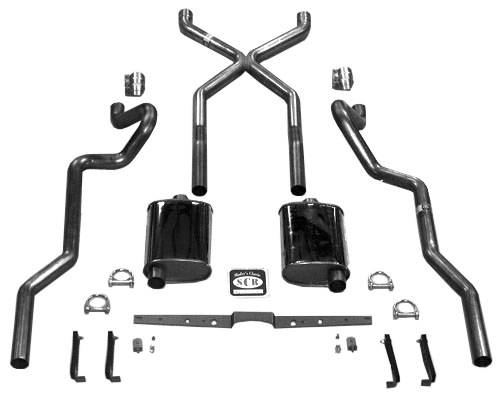 Shafer's Classic - 1955-1957 Chevrolet Full Size X Exhaust System, 2-1/2" for Hedman headers, Stainless steel