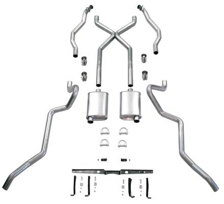 Shafer's Classic - 1955-1957 Chevrolet Full Size X Exhaust System, 2" Ram's Horn to 2-1/2" Sedan and Hardtop, Stainless steel