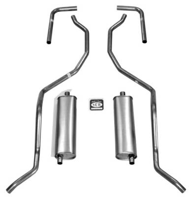 Shafer's Classic - 1960-1964 Chevrolet 2" Dual Exhaust System w/ stock muffler & Hedman headers exc. SW, Stainless steel