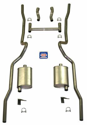 1955-1957 Chevrolet Full Size Exhaust System, 2" Dual Turbo w/ 2" standard type Hedman headers, Stainless steel