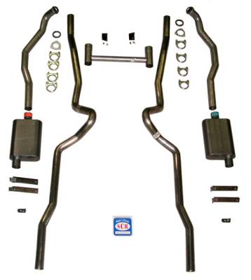 1955-1957 Chevrolet Full Size 2-1/2" Dual Turbo Exhaust System w/ 2-1/2" Ram's Horn manifolds, Stainless steel