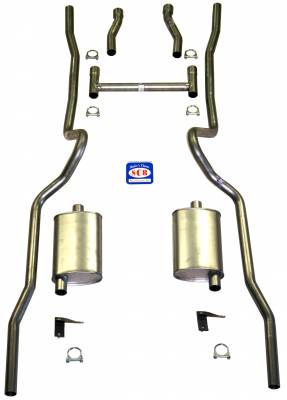 1955-1957 Chevrolet Full Size 2" Dual Turbo Exhaust System w/ Hedman angle plug headers, Stainless steel