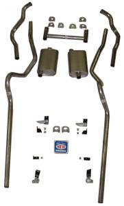 1955-1957 Chevrolet Full Size 2" Dual Turbo Exhaust System w/ Ram's Horn manifolds, Stainless steel