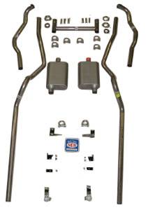 1955-1957 Chevrolet Full Size 2" Dual Turbo Exhaust System w/ 2" Ram's Horn manifolds, Stainless steel