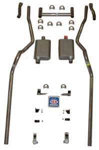 1955-1957 Chevrolet Full Size 2" Dual Turbo Exhaust System w/ 2" standard type Hedman headers, Stainless steel