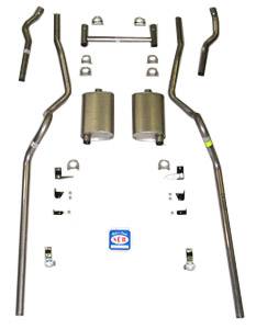 1955-1957 Chevrolet Full Size 2" Dual Turbo Exhaust System w/ 3/4 headers w/ frame horns, Stainless steel