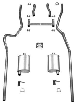 1955-1957 Chevrolet Full Size 2" Dual Turbo Exhaust System w/ cast iron Sanderson headers, Stainless steel
