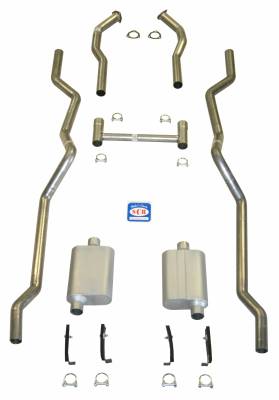 1955-1957 Chevrolet Full Size 2-1/2" Dual Turbo Exhaust System w/ Hedman 3/4 headers w/ frame horns, Stainless steel