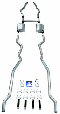 1955-1957 Chevrolet Full Size 2-1/2" Dual Turbo Exhaust System w/ Ram's Horn manifolds, Stainless steel
