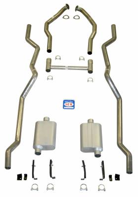 1955-1957 Chevrolet Full Size 2-1/2" Dual Turbo Exhaust System w/ 2-1/2" Sanderson cast iron headers, Stainless steel