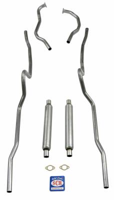 1955-1956 Chevrolet Full Size 2" Dual Exhaust System w/ glass pack mufflers w/ stock manifolds, Stainless steel