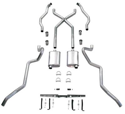 1955-1957 Chevrolet Full Size X Exhaust System, 2" Ram's Horn to 2-1/2" Sedan and Hardtop, Stainless steel