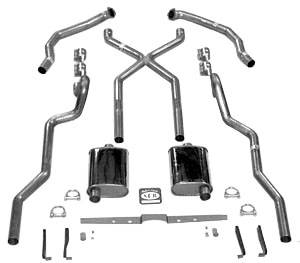 1955-1957 Chevrolet Full Size X Exhaust System, 2-1/2" Turbo Sedan and Hardtop, Stainless steel