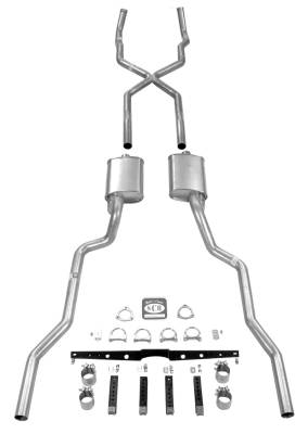1955-1957 Chevrolet Full Size X Exhaust System, 2-1/2" Turbo Sedan and Hardtop w/ 3/4 Headers, Stainless steel
