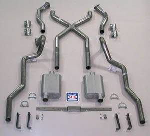 1955-1957 Chevrolet Full Size X Exhaust System, 2-1/2" Turbo Sedan and Hardtop w/ 3/4 Headers, Stainless steel