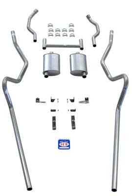 1955-1957 Chevrolet Full Size 2" Dual Turbo Exhaust System, SW and Sedan exc. 9 Passenger, Stainless steel
