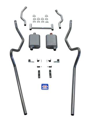 1955-1957 Chevrolet Full Size 2" Dual Turbo Exhaust System, SW and Sedan exc. 9 Passenger, Stainless steel