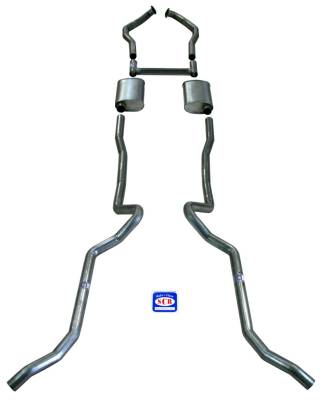 1955-1957 Chevrolet Full Size 2-1/2" Dual Turbo Exhaust System w/ Sanderson Cast Iron Manifolds, Stainless Steel