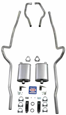 1955-1957 Chevrolet Full Size 2" Dual Turbo Exhaust System w/ Ram's Horn manifolds, Stainless Steel