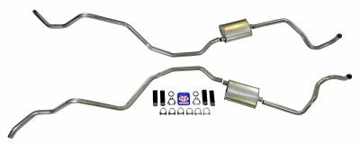 1960-1964 Chevrolet Full Size Exhaust System 2" Dual Turbo, All exc. SW/El Camino (Quickflow muffler), Stainless steel
