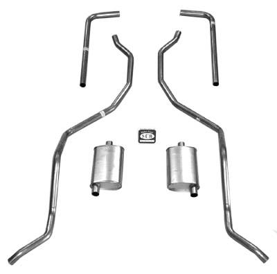 1960-1964 Chevrolet Full Size 2" Dual Turbo Exhaust System w/ Hedman headers All exc. SW and El Camino, Stainless steel