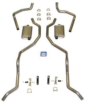 1963-1964 Chevrolet Full Size 2-1/2" Dual Turbo Exhaust System 409 w/ Factory cast iron headers, Stainless steel