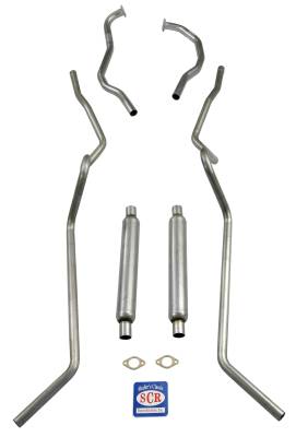 1955-1956 Chevrolet Full Size 2" Dual Exhaust System w/ glass pack mufflers w/ original style manifolds, 304 Stainless Steel